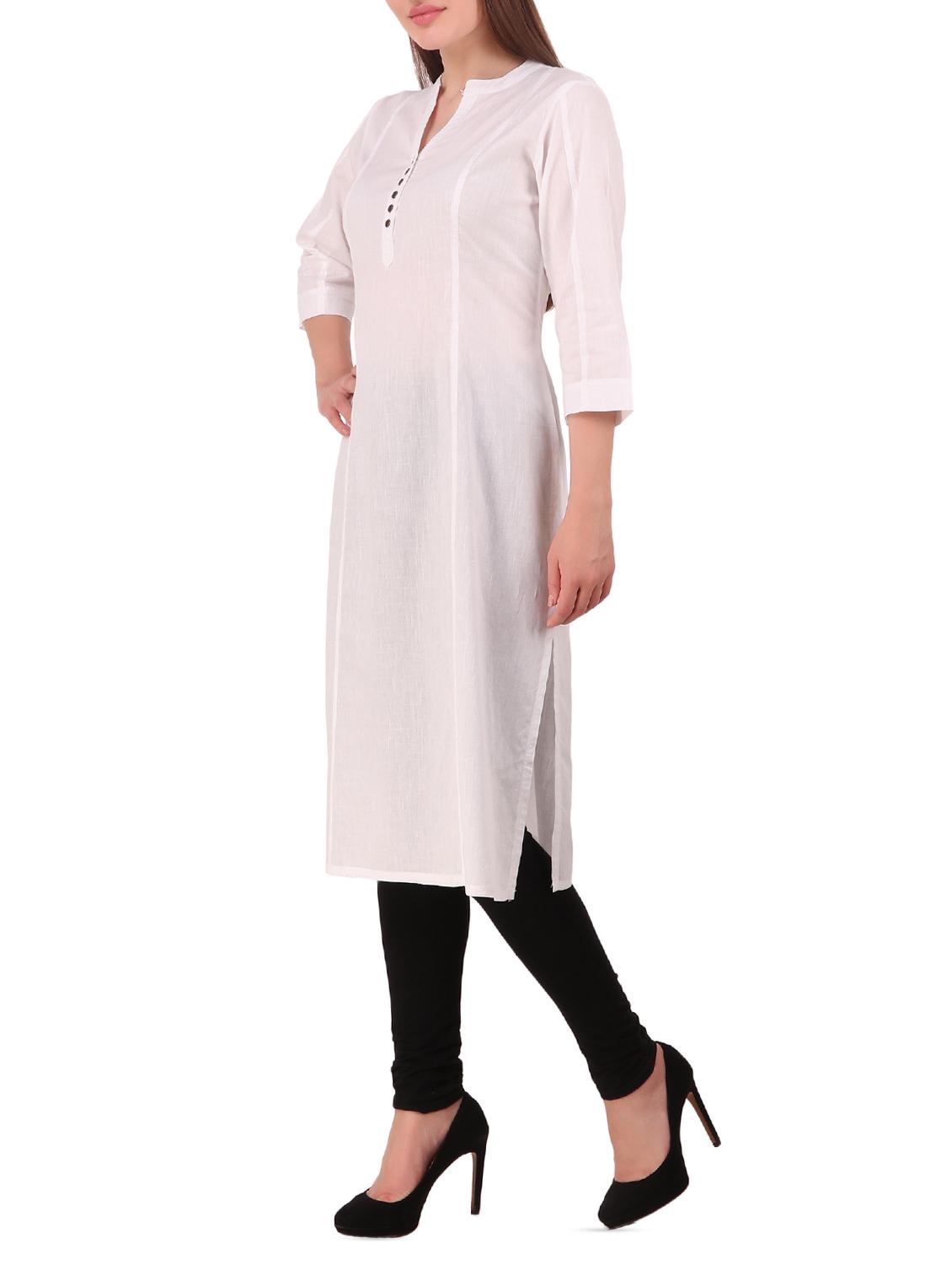white solid straight kurta - 16134277 - Standard Image - 1