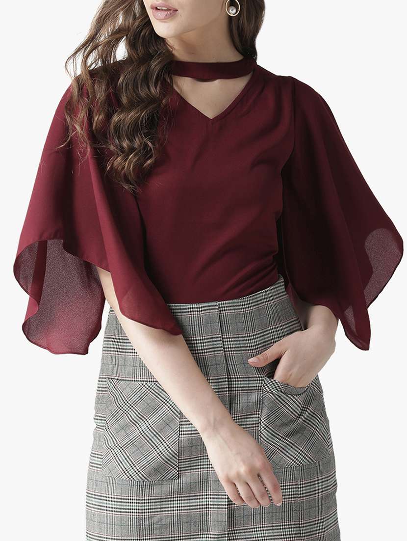 asymmetric sleeved choker neck  top 