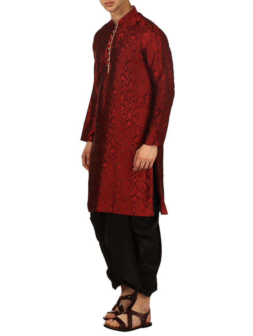 red silk blend dhoti kurta set - 16134942 -  Standard Image - 1
