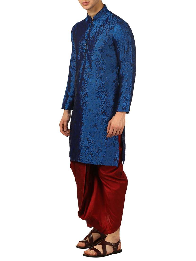 blue silk blend dhoti kurta set - 16134945 -  Standard Image - 1