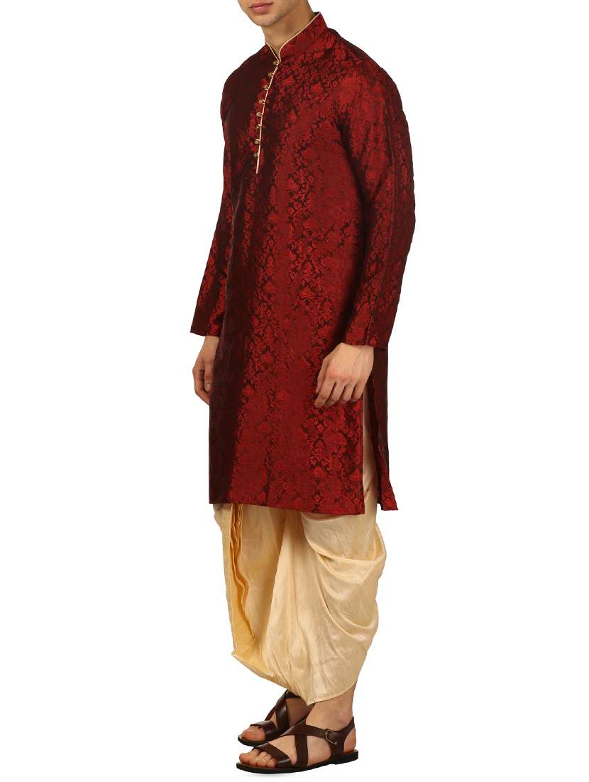 red silk blend dhoti kurta set - 16134950 - Standard Image - 1