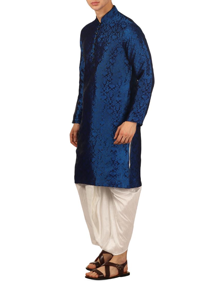 blue silk blend dhoti kurta set - 16134951 - Standard Image - 1