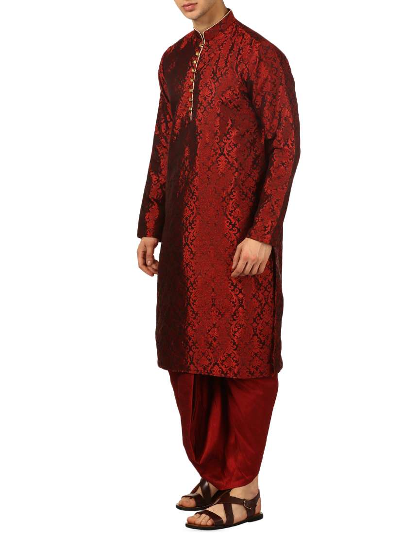 red silk blend dhoti kurta set - 16134954 - Standard Image - 1