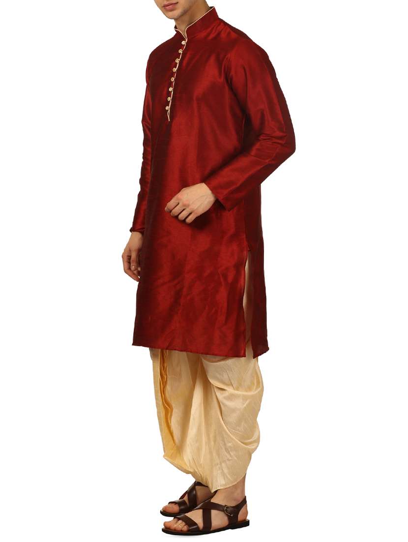 red silk blend dhoti kurta set - 16134956 - Standard Image - 1