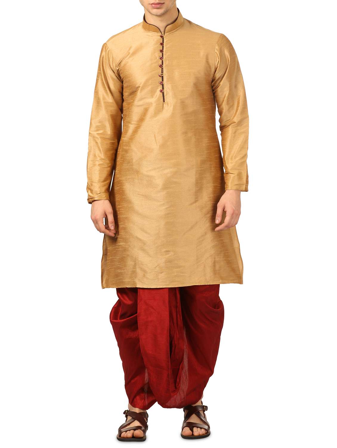 beige silk blend dhoti kurta set
