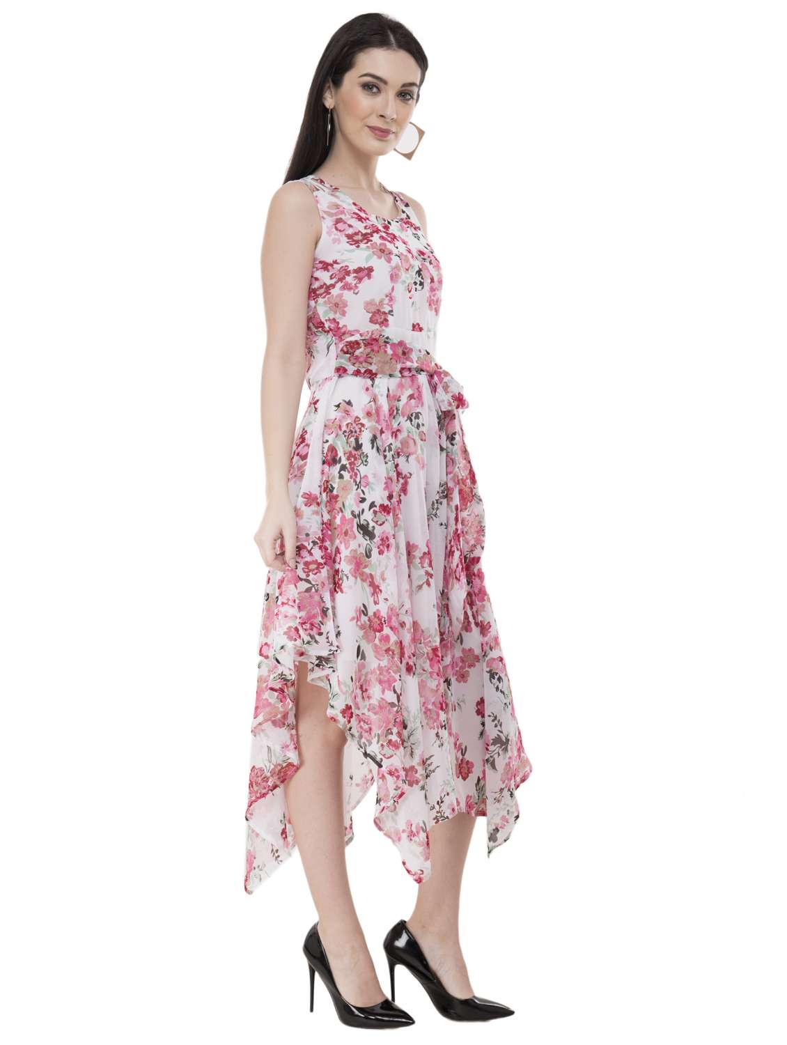 Bow Tie Floral Asymmetric Dress - 16135673 -  Standard Image - 1