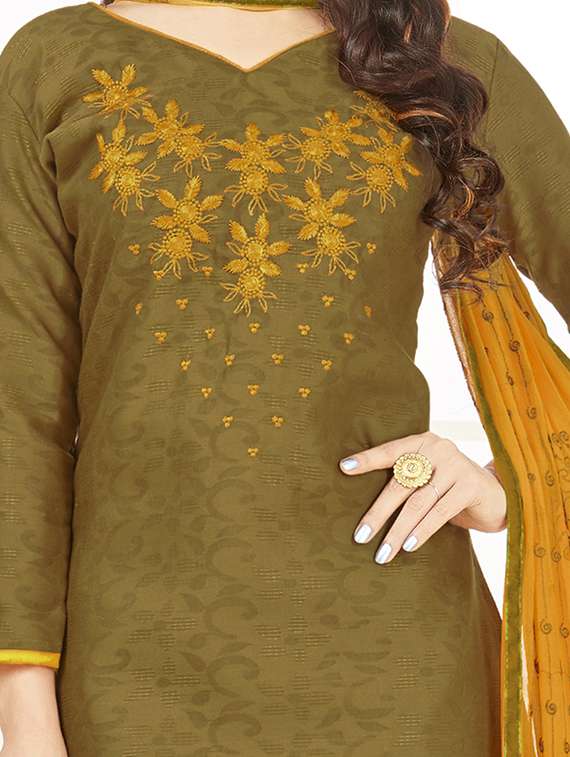 embroidered churidaar unstitched suit - 16136184 - Standard Image - 1