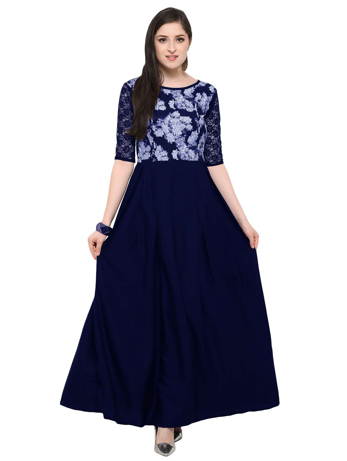 lace sleeved floral maxi dress