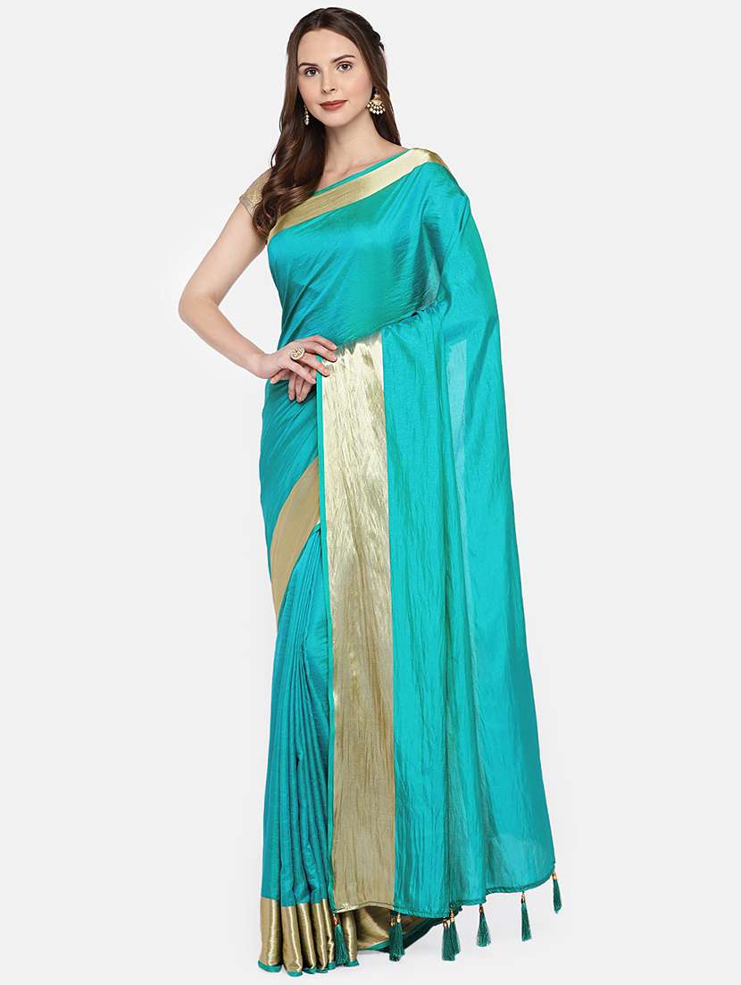 turquoise zari border saree with blouse
