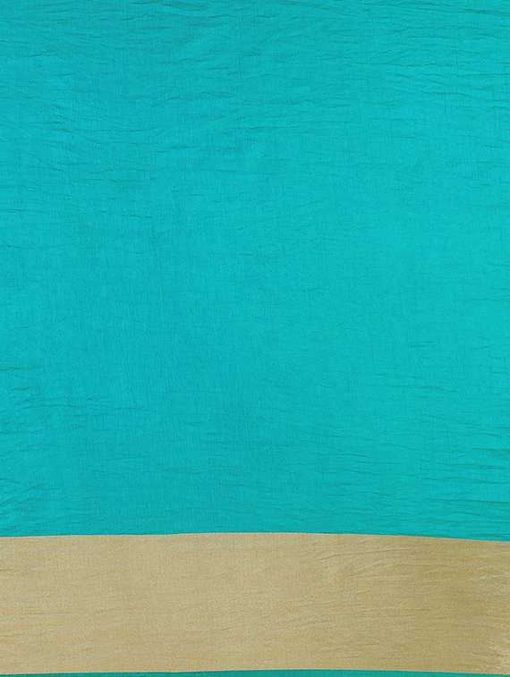 turquoise zari border saree with blouse - 16139628 -  Standard Image - 4