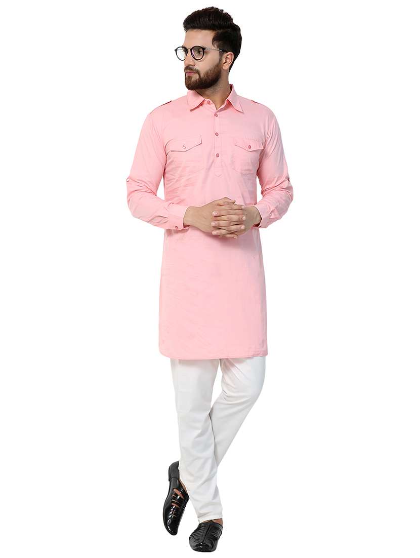 pink solid pathani kurta