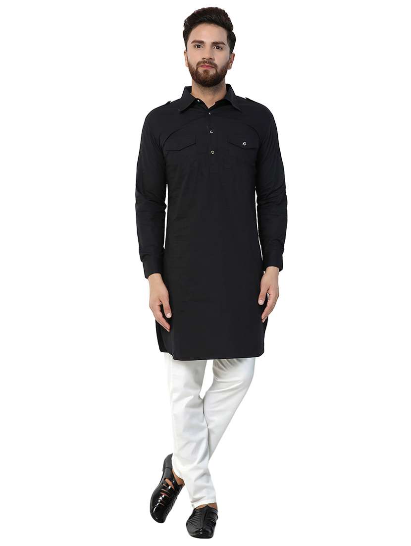 black solid pathani kurta