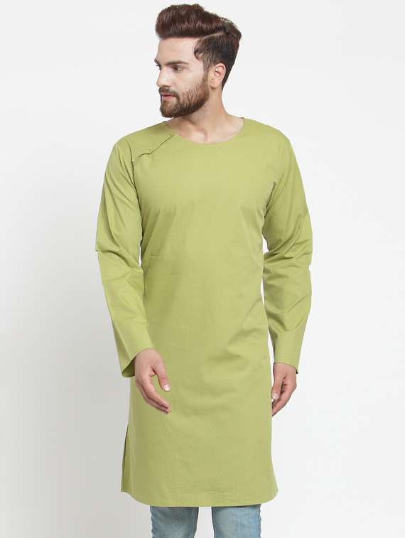 green solid long kurta