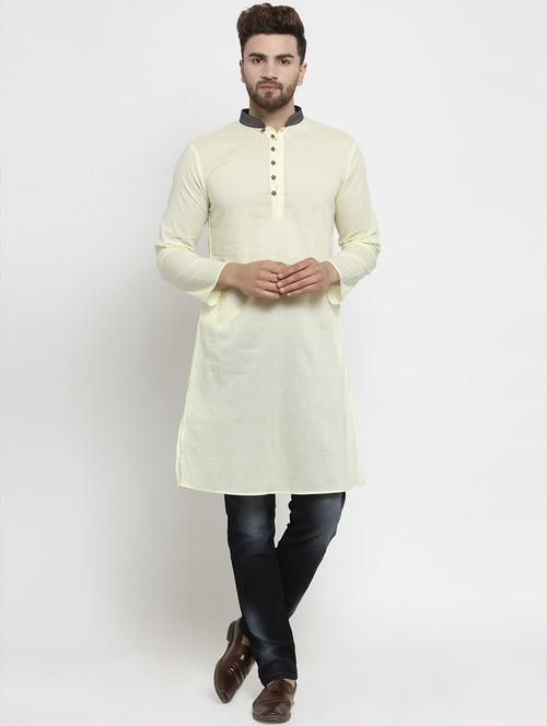 beige solid long kurta - 16140061 -  Standard Image - 0