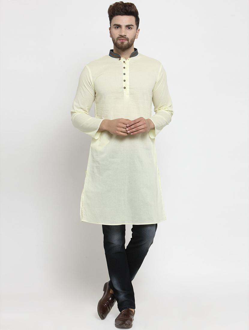 beige solid long kurta - 16140061 -  Zoom Image - 0