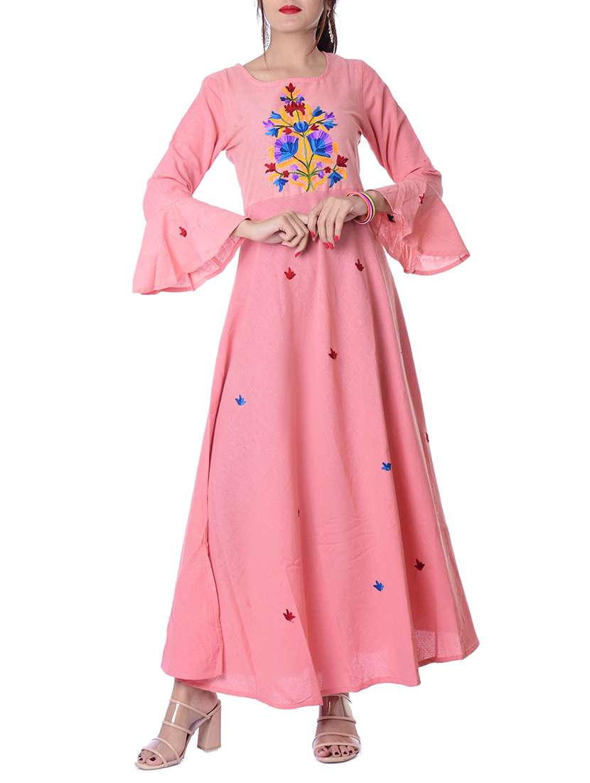 floral embroidered flared kurta
