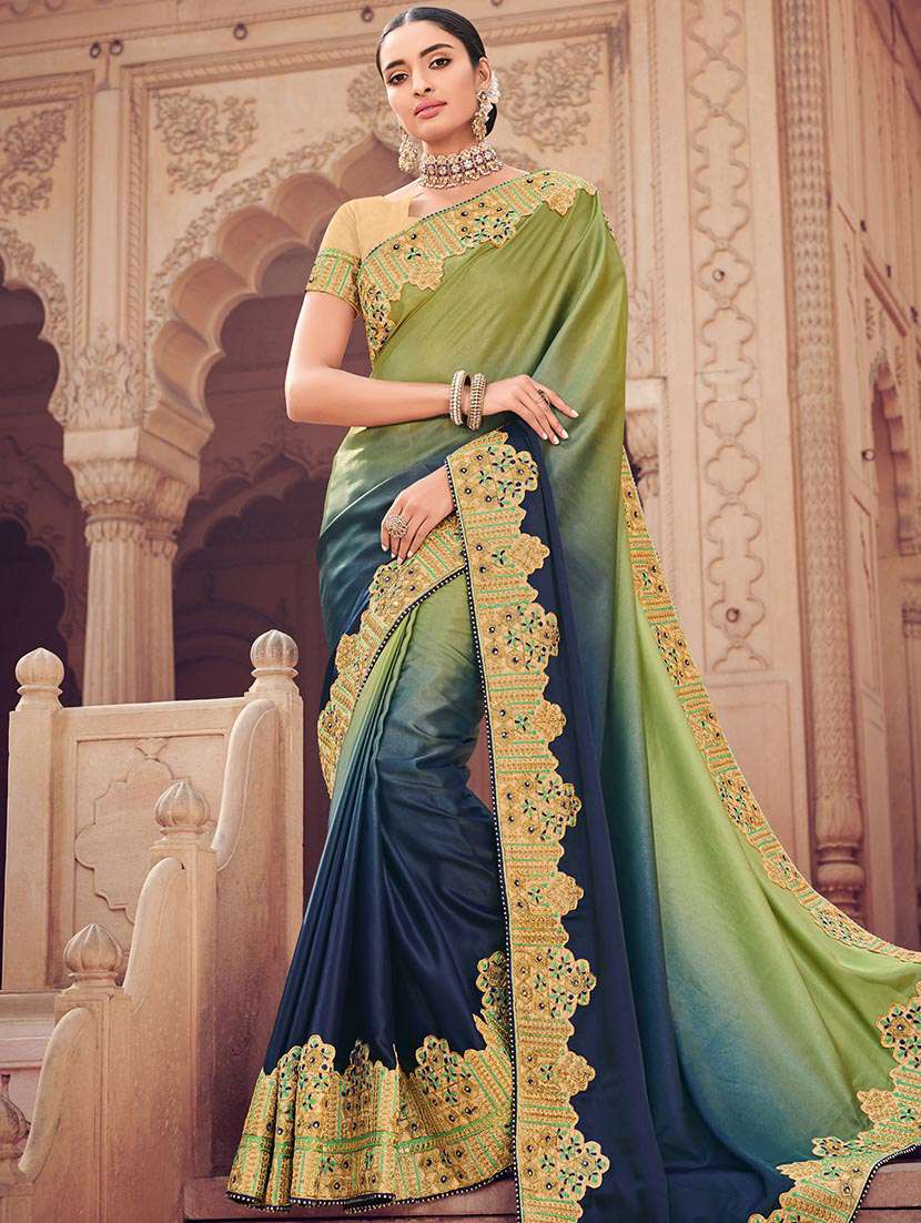 embroidered border ombre saree with blouse