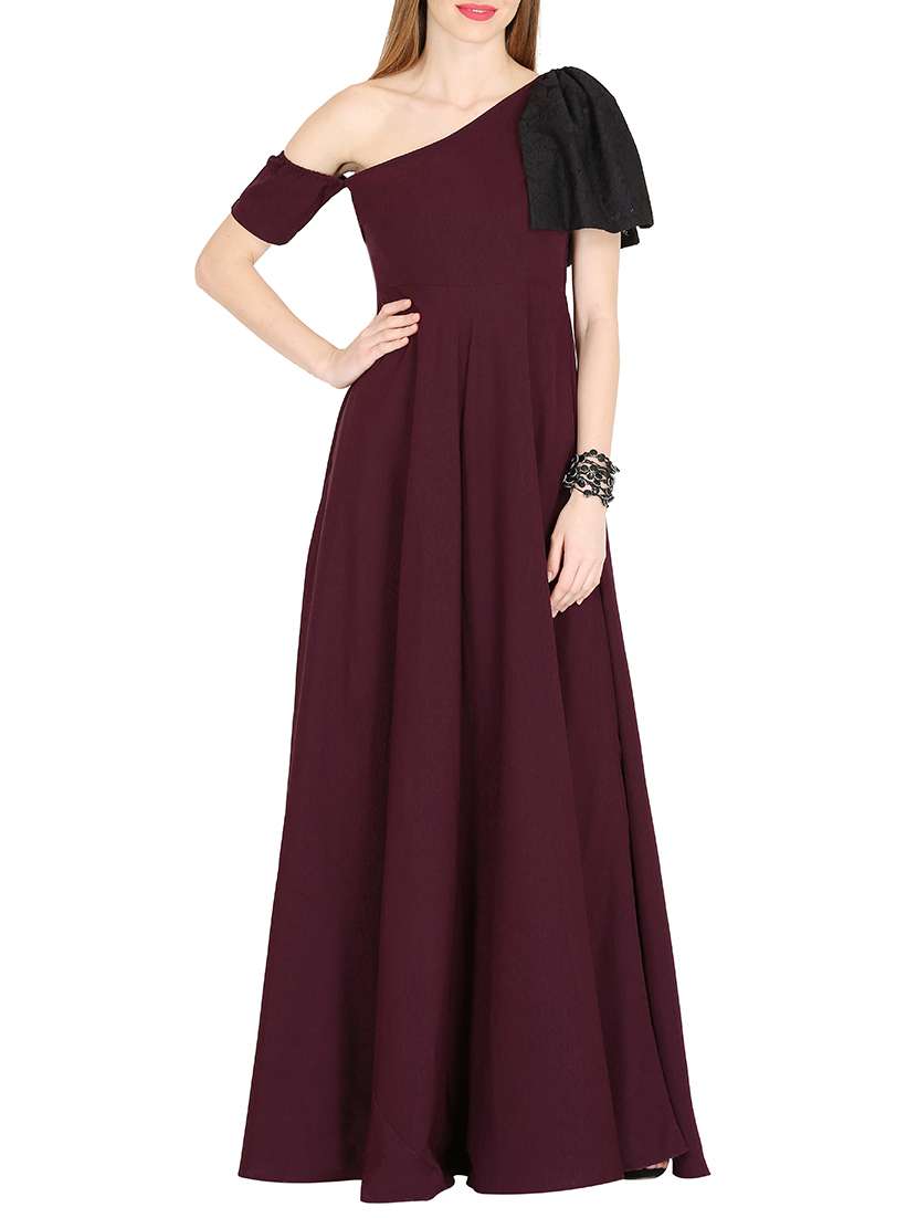 contrast lace single shoulder maxi dress