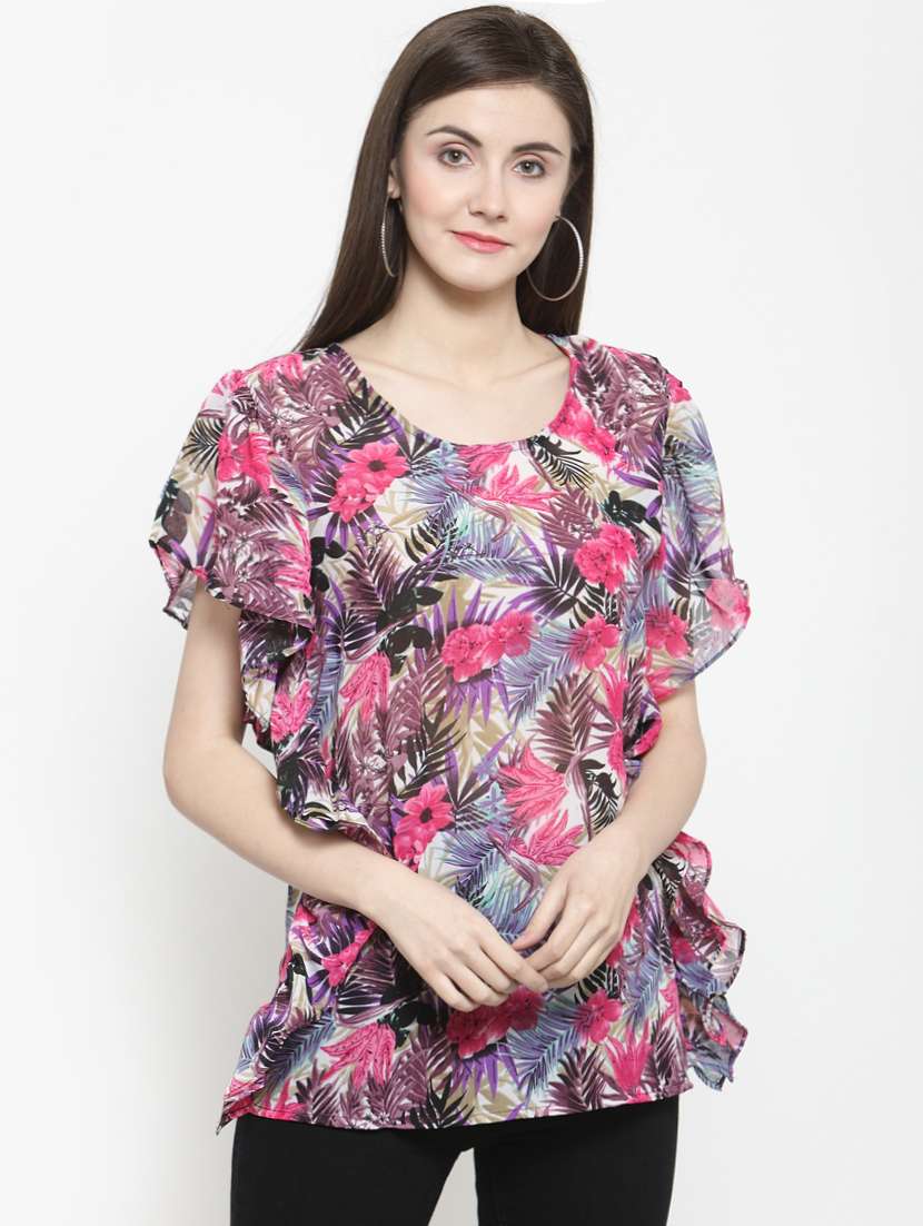 flutter sleeved tropical top