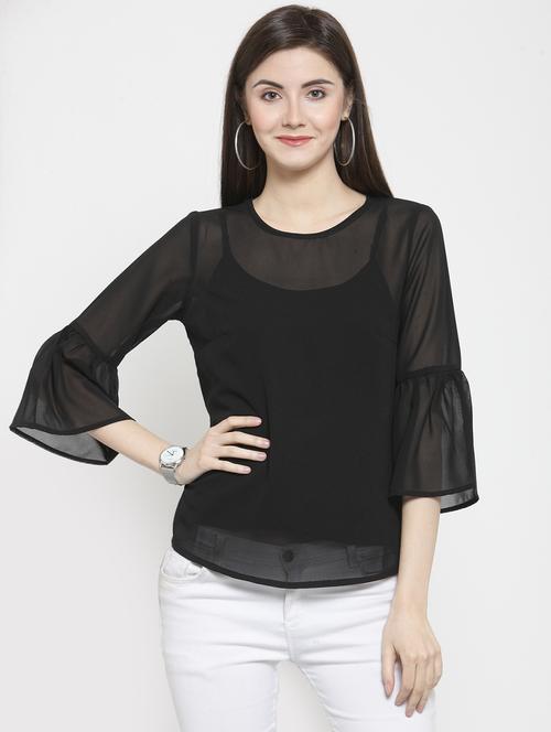 bell sleeved solid top - 16158313 - Standard Image - 0