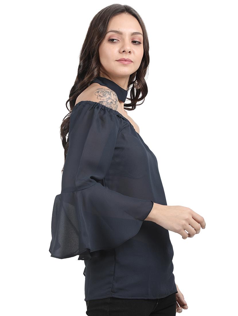 choker neck bell sleeved top - 16159054 - Standard Image - 1