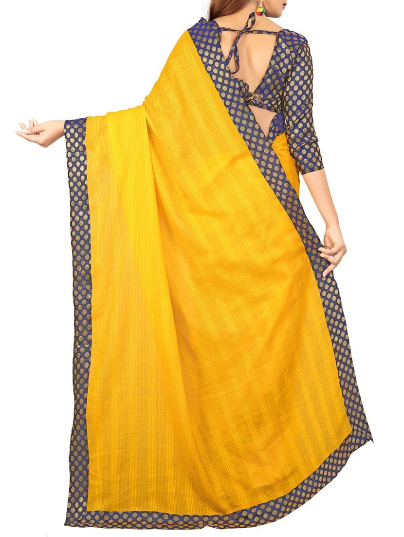 contrast zari border saree with blouse - 16159064 - Standard Image - 1