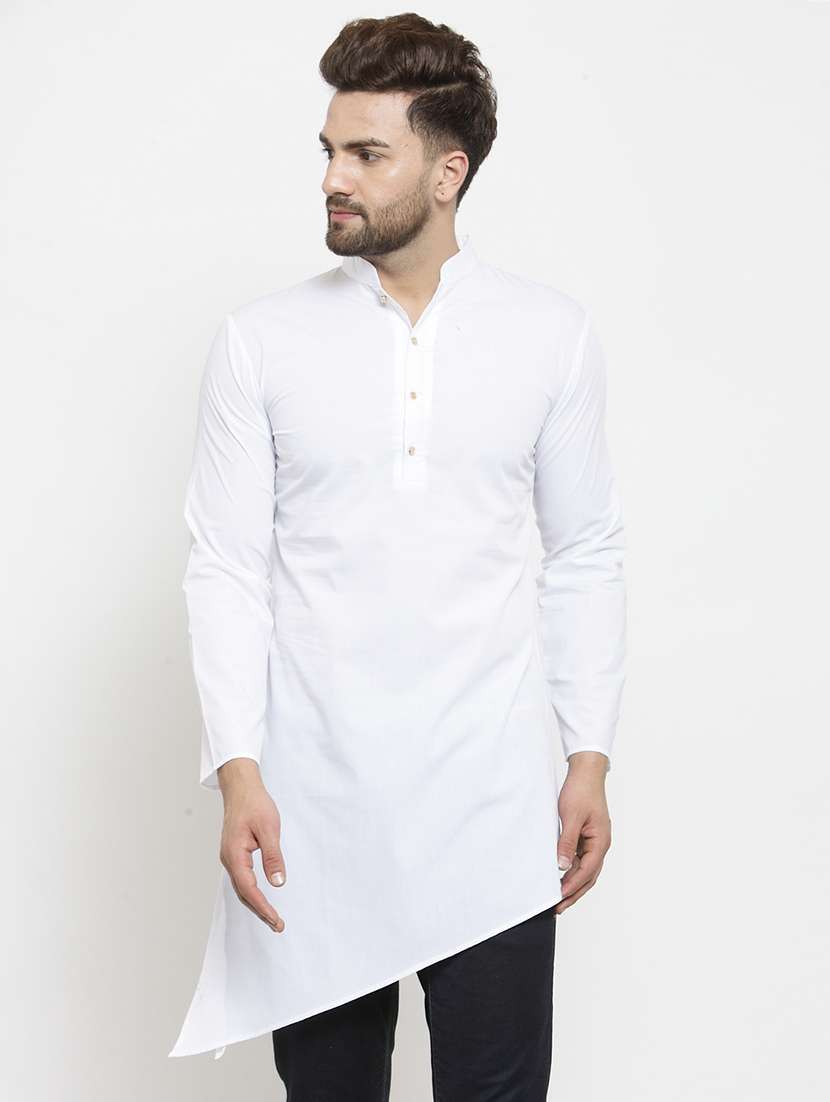 white solid asymmetric kurta