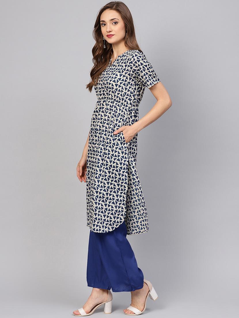 blue geometrical kurta with palazzo set - 16165641 -  Standard Image - 1