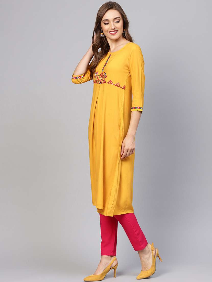 yellow embroidered kurta pant set - 16165651 - Standard Image - 1