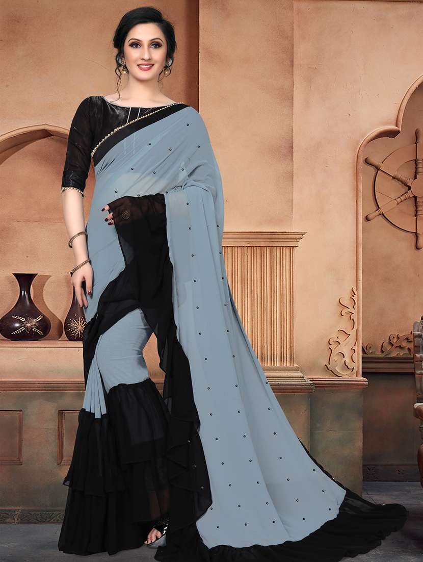 ruffle border embellished saree with blouse
