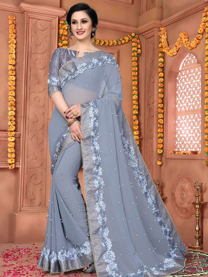 floral ribbon lace border saree with blouse