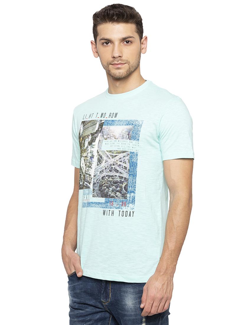 light blue chest print tshirt - 16167375 - Standard Image - 1