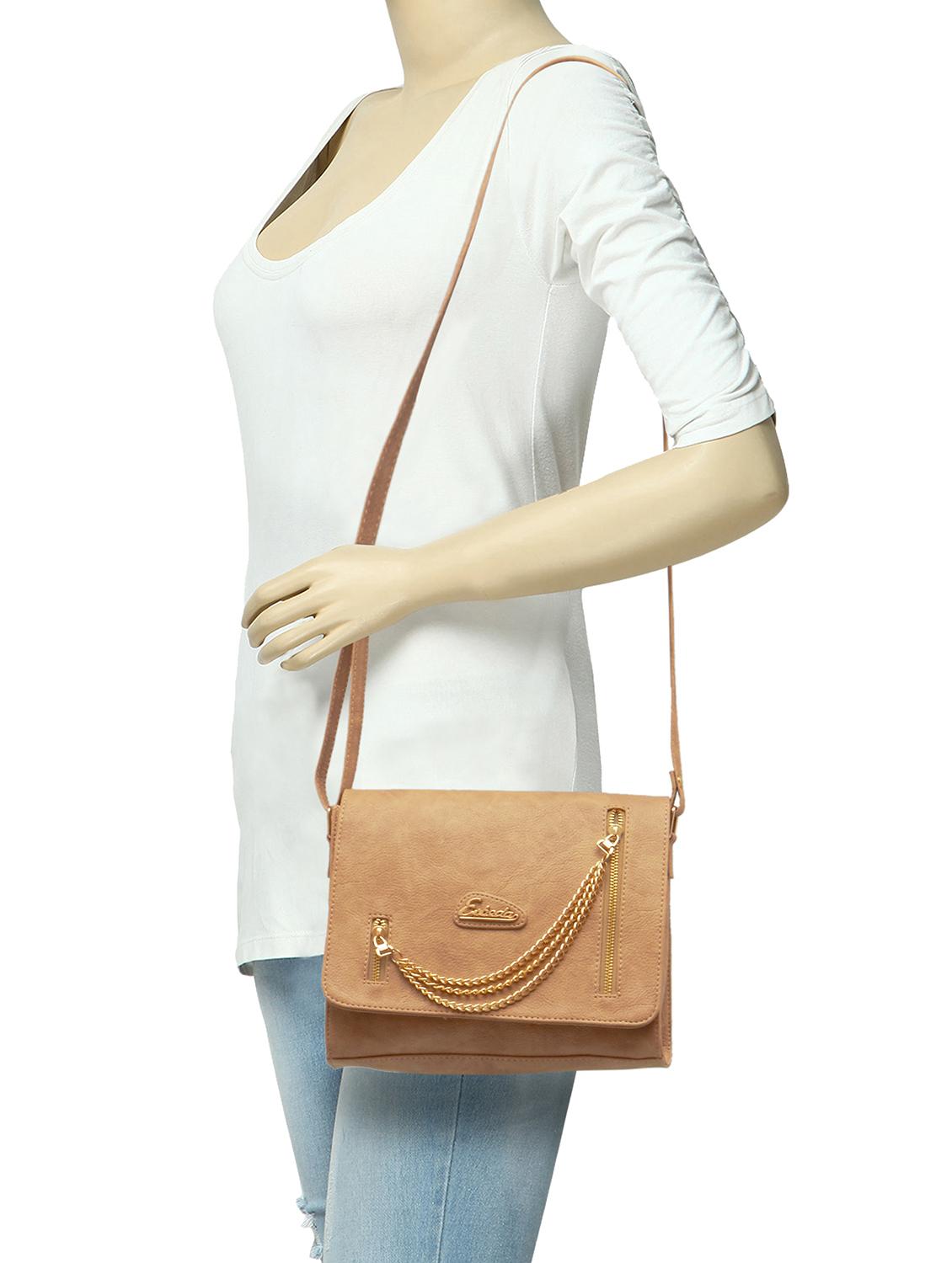 brown leatherette (pu) regular sling bag - 16168395 - Standard Image - 4