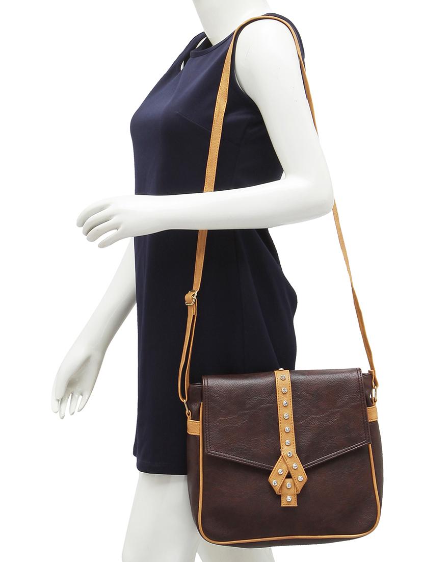 brown leatherette (pu) sling bag - 16168408 - Standard Image - 4