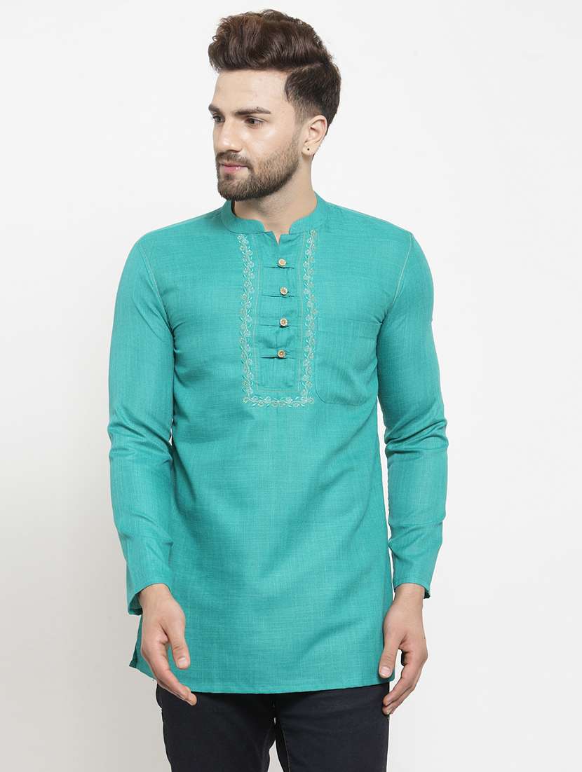 blue solid short kurta