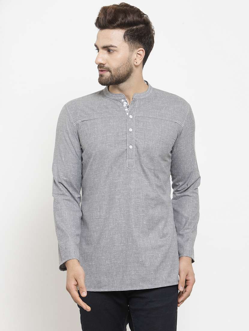 grey solid short kurta