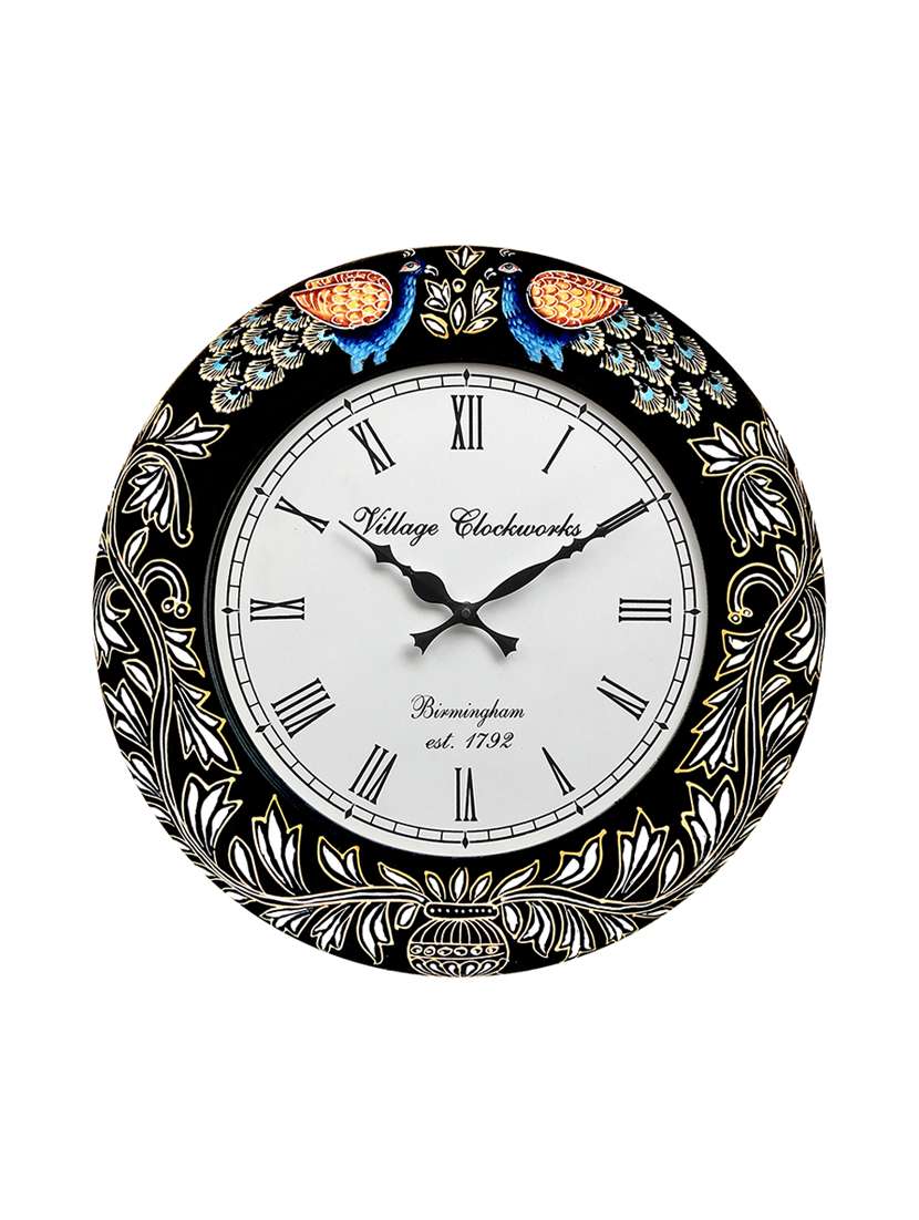 peacock painting analog wall clock