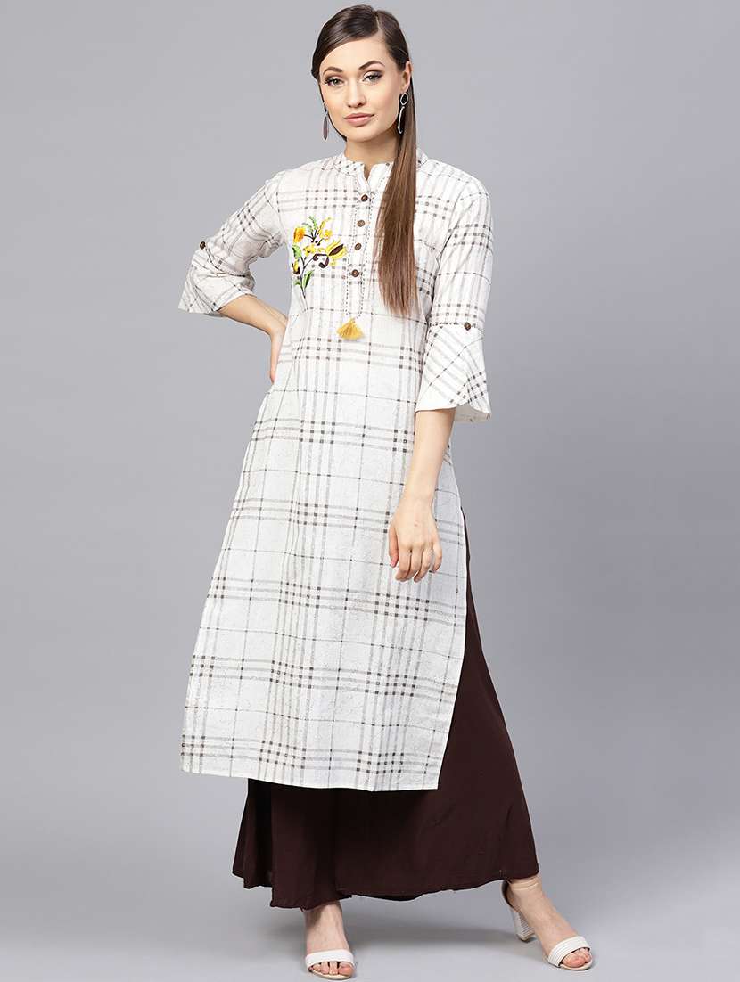 checkered printed straight kurta
