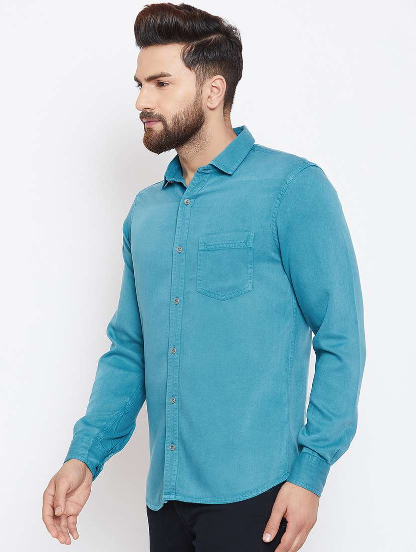 blue solid casual shirt - 16170272 - Standard Image - 1