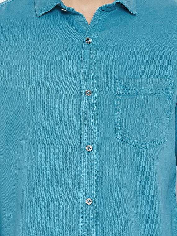 blue solid casual shirt - 16170272 - Standard Image - 4