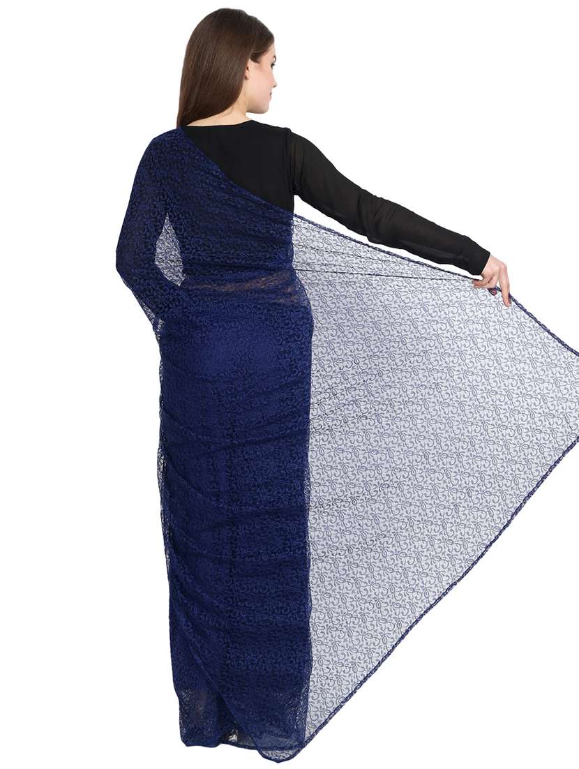 navy lace embroidered saree with blouse - 16171673 -  Standard Image - 1