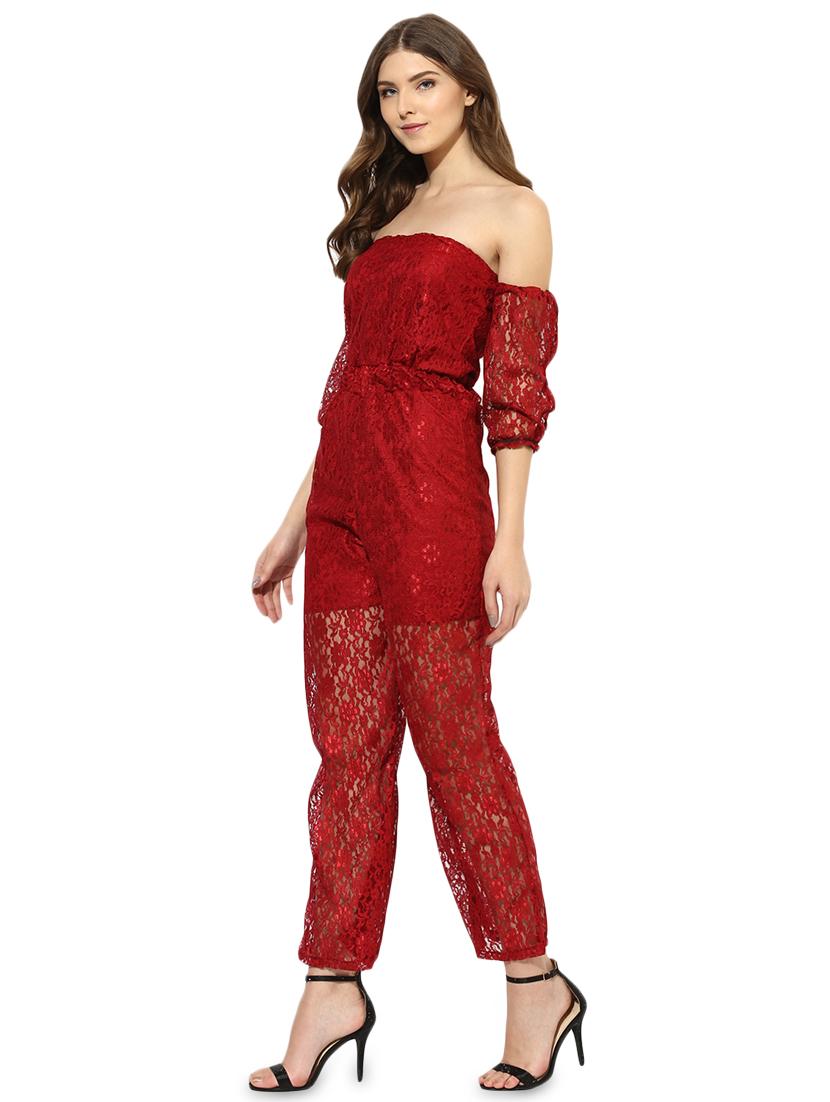 off shoulder floral laced jumpsuit - 16172726 - Standard Image - 1