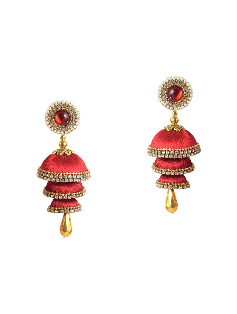 red satin jhumka earring