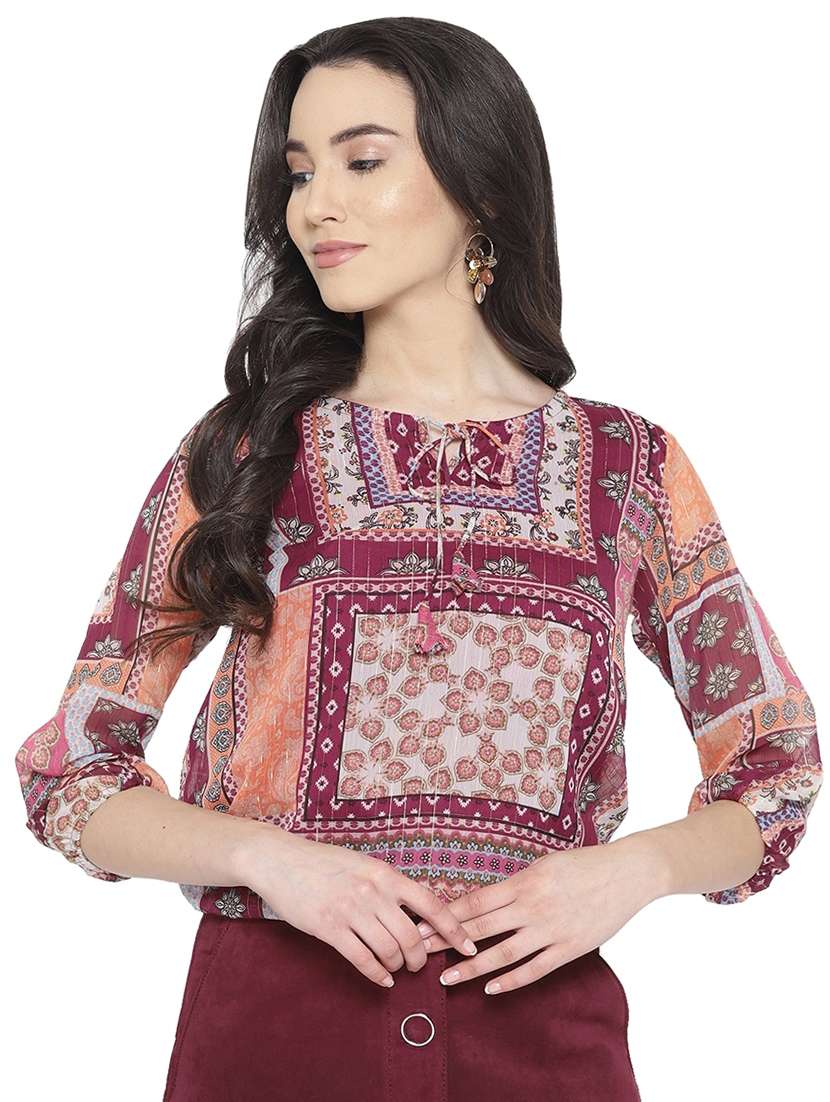 women's straight tie-up neck top