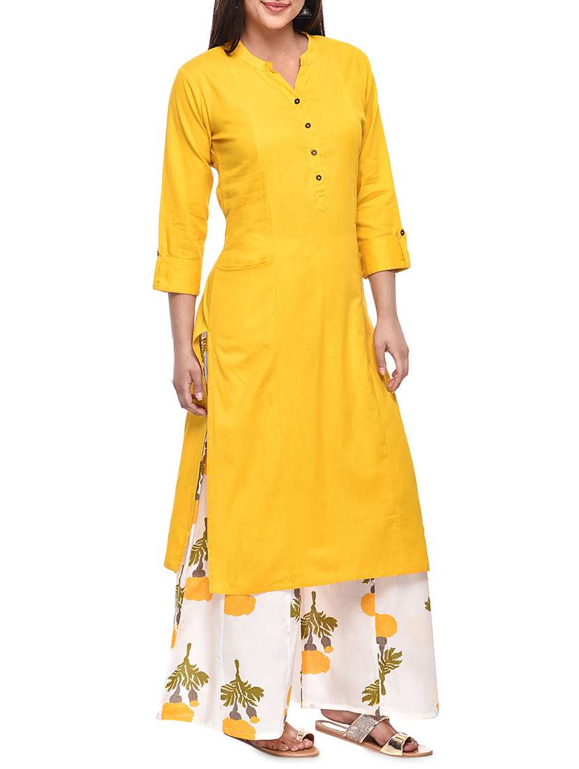 yellow solid straight kurta