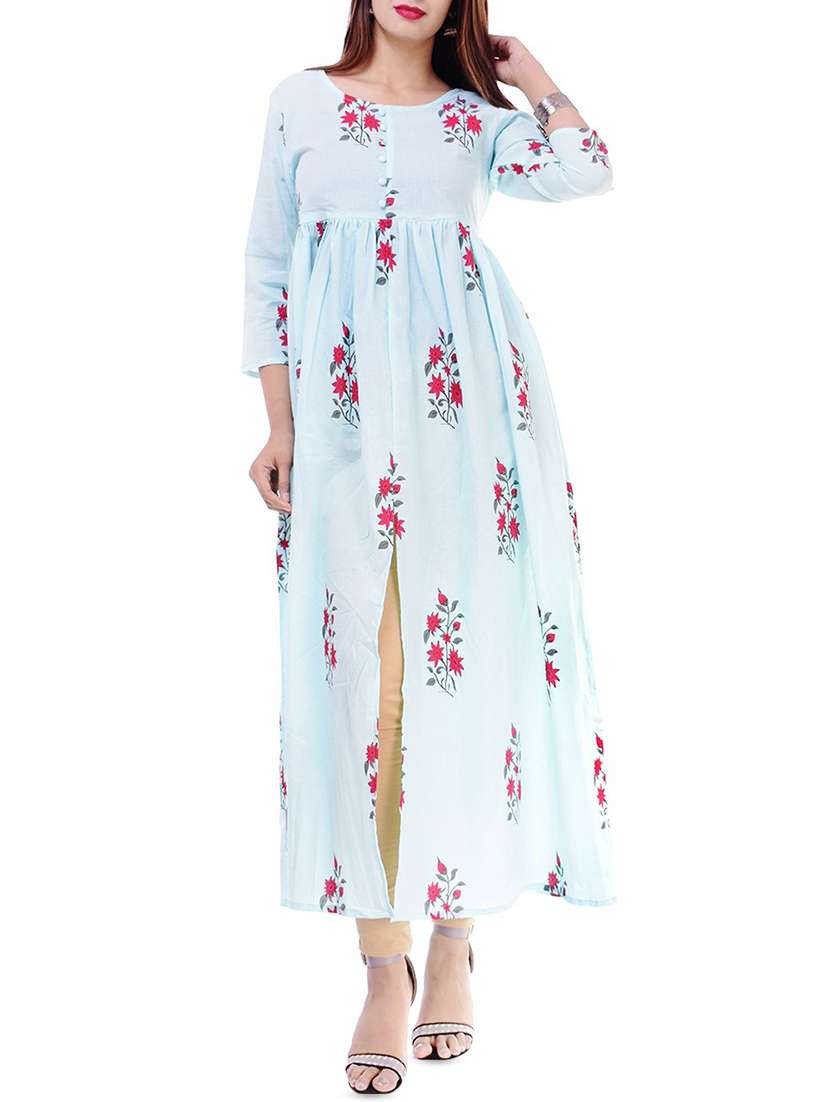 printed high slit kurta