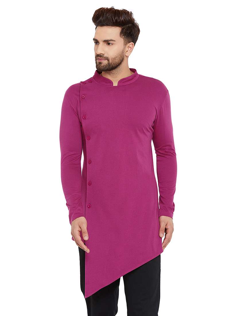 pink solid asymmetric kurta