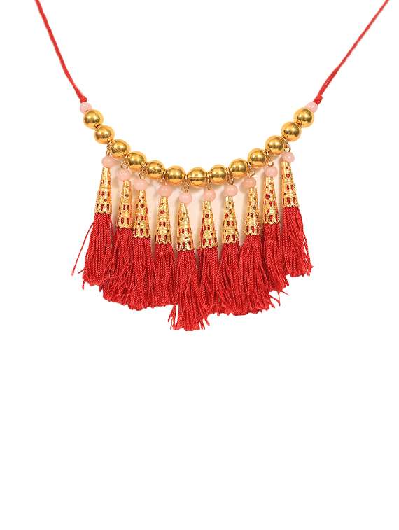 red cotton blend short necklace