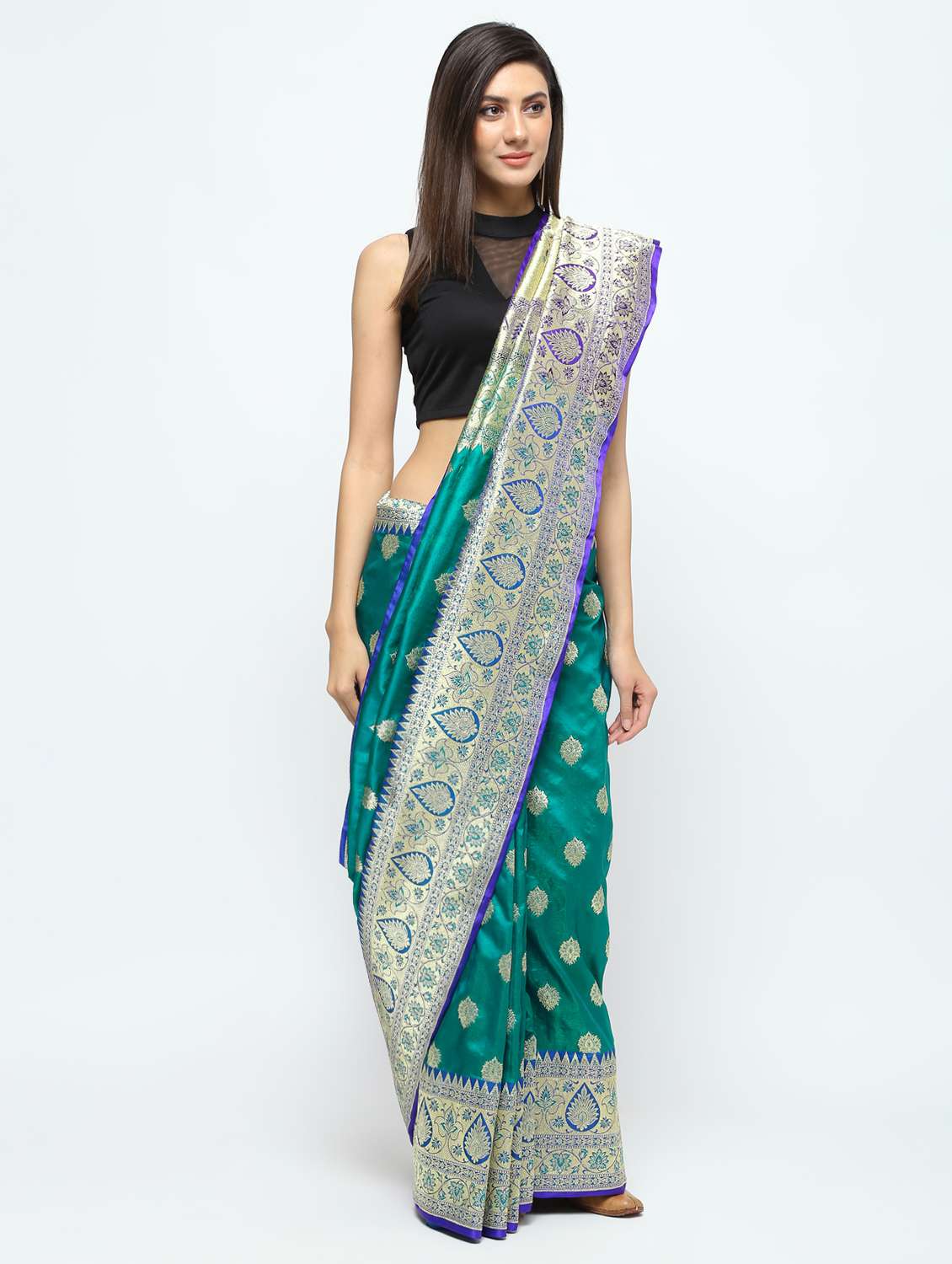 contrast banarasi saree with blouse