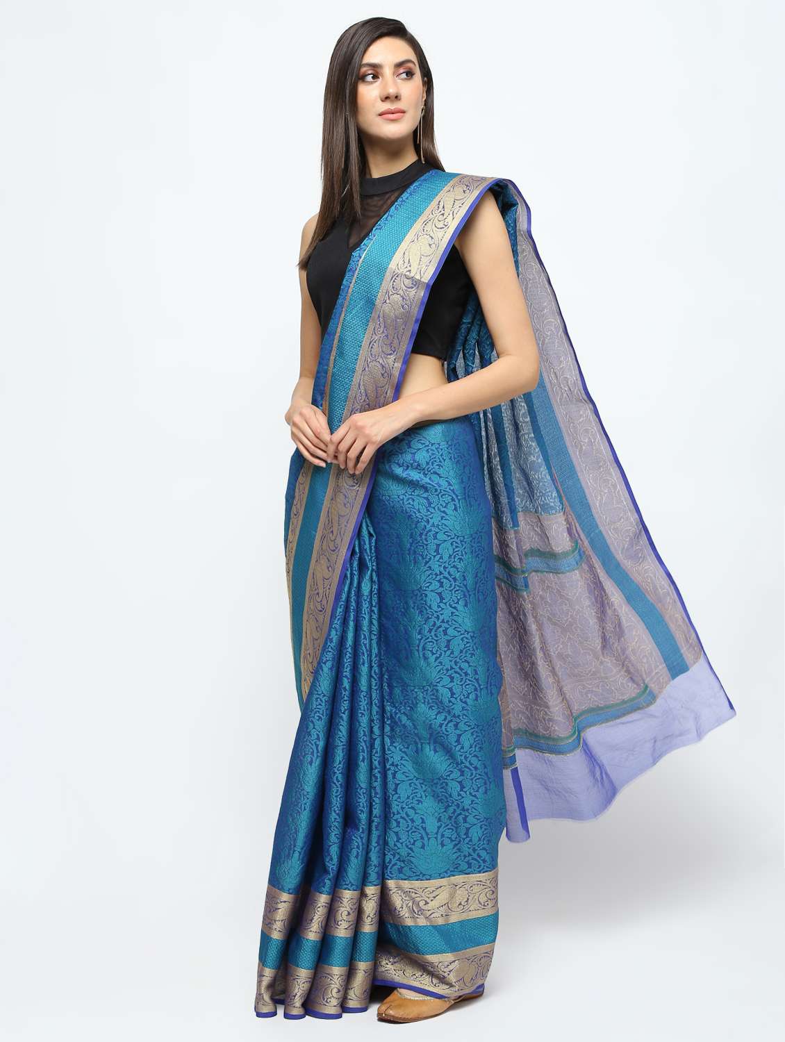 blue silk banarasi saree with blouse